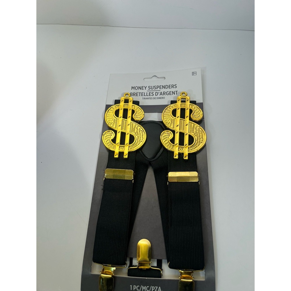ADULT  Money (Dollar Symbol $$) Suspenders Black/Gold Costume Halloween